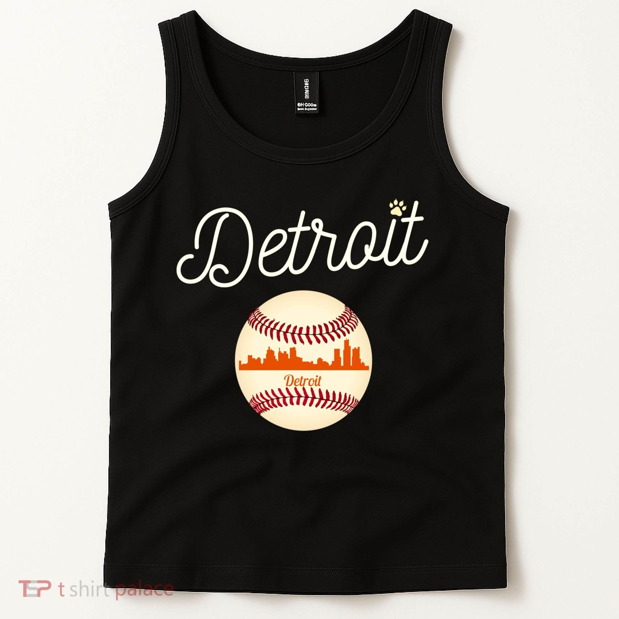 Distressed Tiger Mascot Gift Detroit Baseball Skyline Gift Tank Top