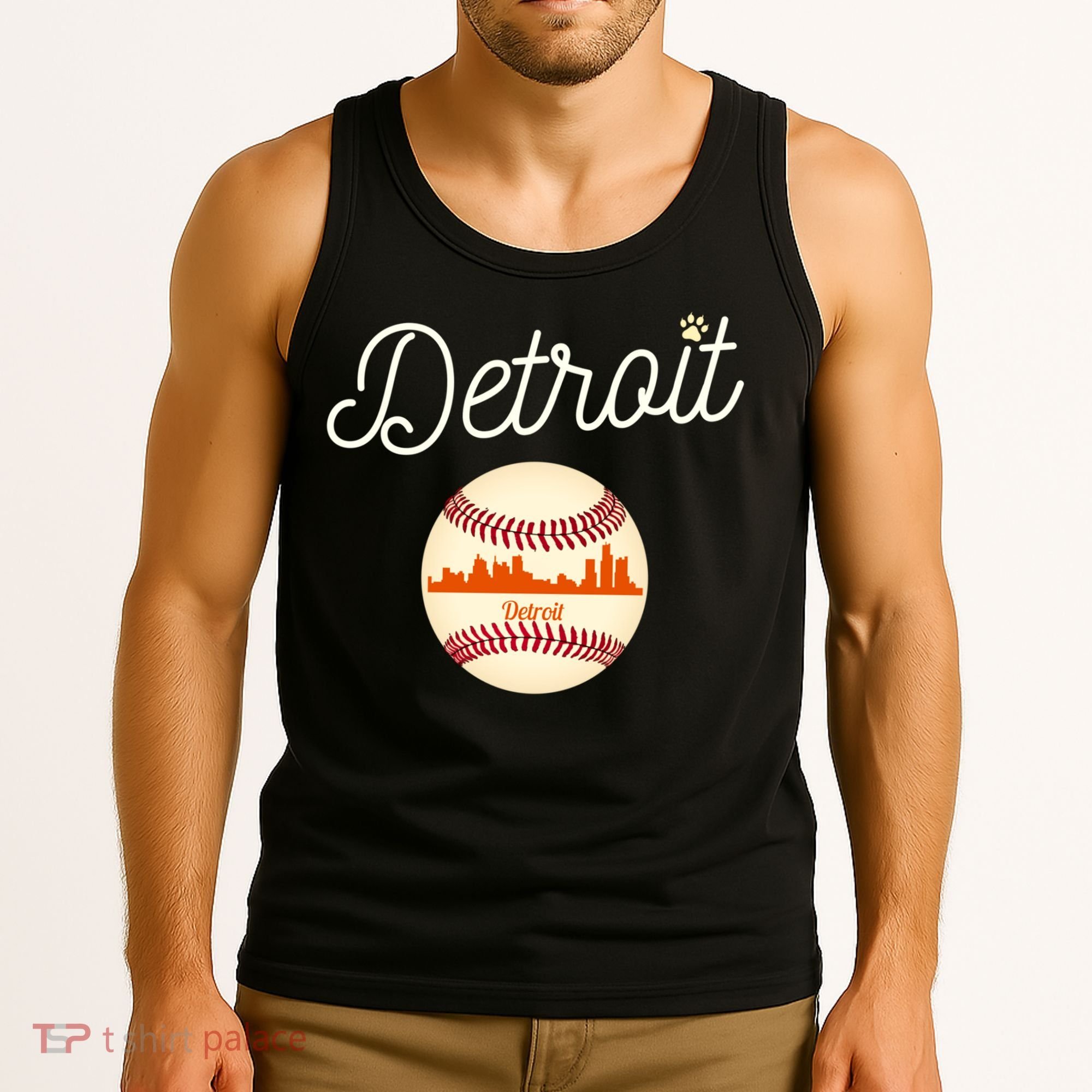 Distressed Tiger Mascot Gift Detroit Baseball Skyline Gift Tank Top