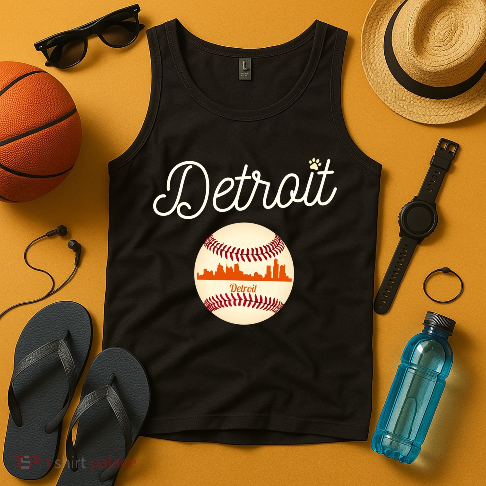 Distressed Tiger Mascot Gift Detroit Baseball Skyline Gift Tank Top