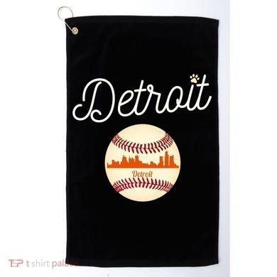 Distressed Tiger Mascot Gift Detroit Baseball Skyline Gift Golf Towel