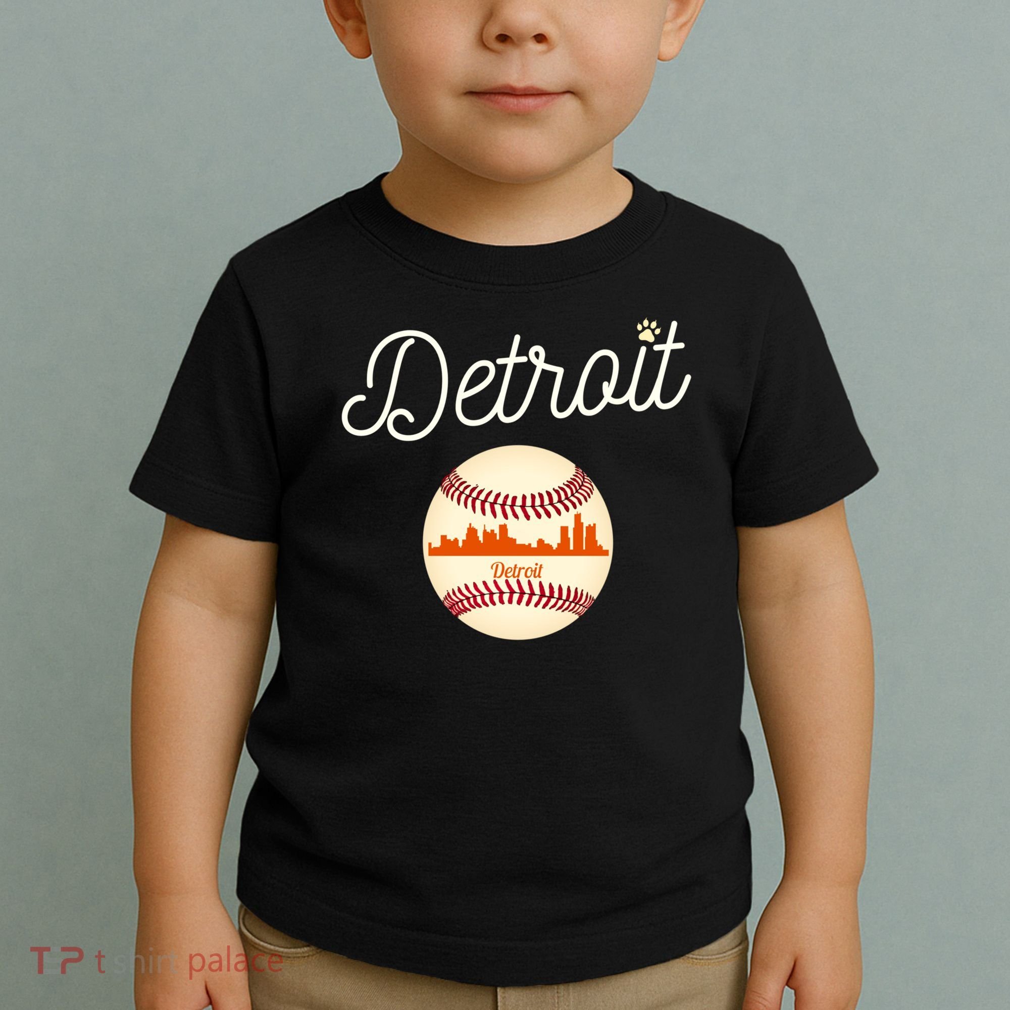 Distressed Tiger Mascot Gift Detroit Baseball Skyline Gift Toddler T-Shirt