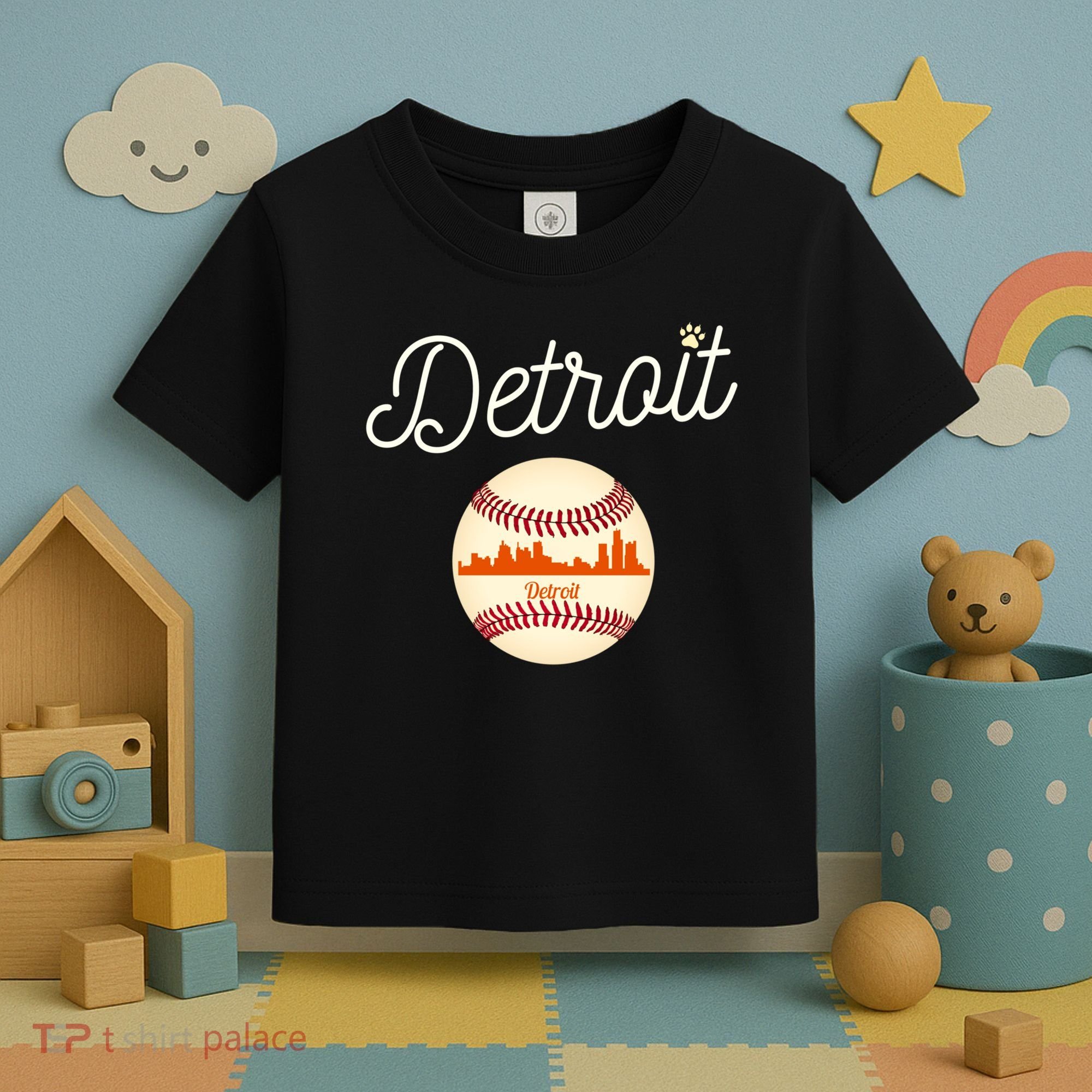 Distressed Tiger Mascot Gift Detroit Baseball Skyline Gift Toddler T-Shirt