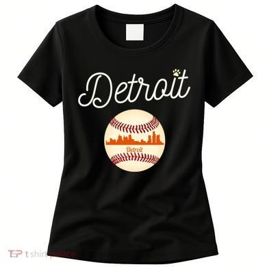 Distressed Tiger Mascot Gift Detroit Baseball Skyline Gift Women's T-Shirt