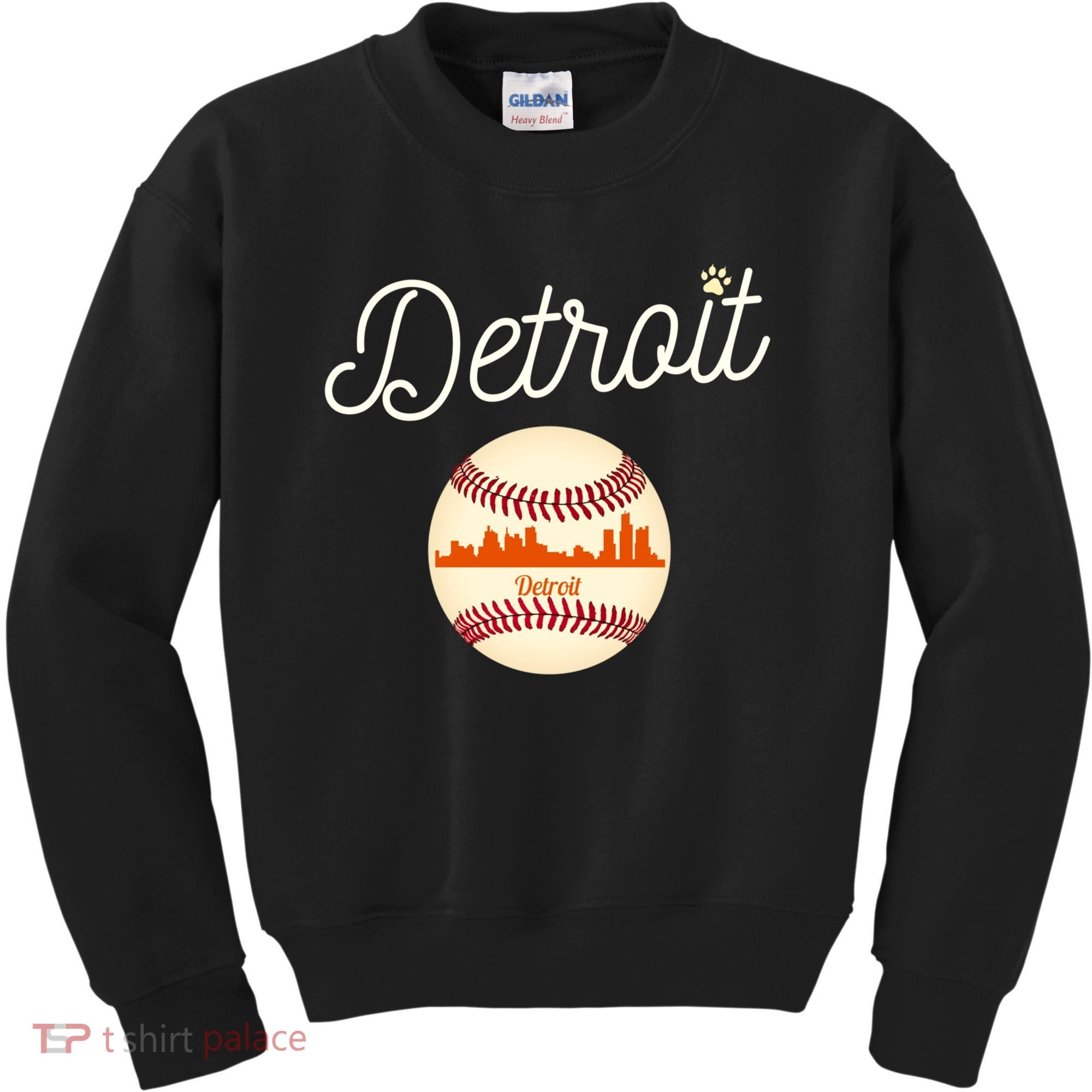 Distressed Tiger Mascot Gift Detroit Baseball Skyline Gift Kids Sweatshirt