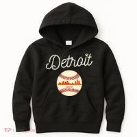 Distressed Tiger Mascot Gift Detroit Baseball Skyline Gift Kids Hoodie thumb 0