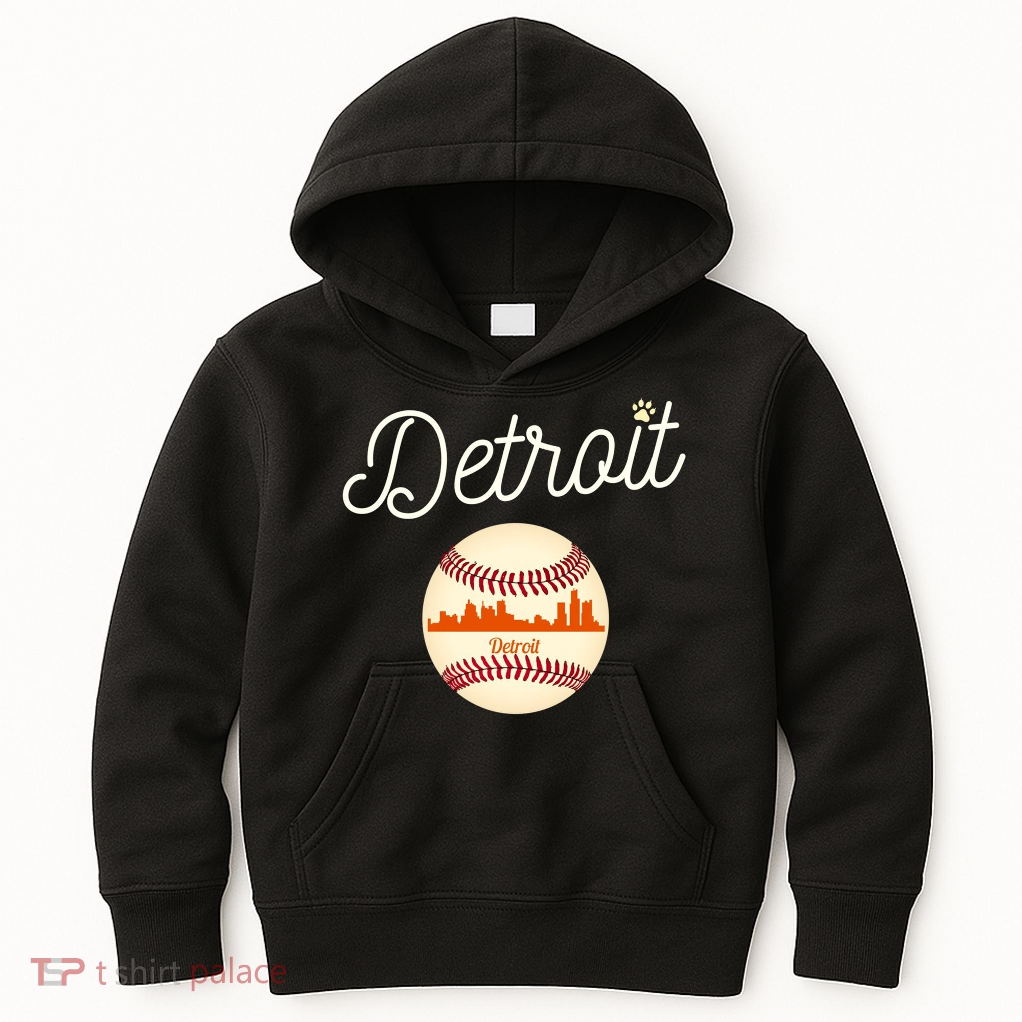 Distressed Tiger Mascot Gift Detroit Baseball Skyline Gift Kids Hoodie