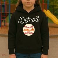 Distressed Tiger Mascot Gift Detroit Baseball Skyline Gift Kids Hoodie thumb 3
