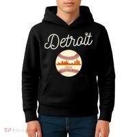 Distressed Tiger Mascot Gift Detroit Baseball Skyline Gift Kids Hoodie thumb 4