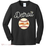 Distressed Tiger Mascot Gift Detroit Baseball Skyline Gift Kids Long Sleeve Shirt thumb 0