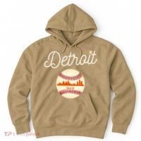 Distressed Tiger Mascot Gift Detroit Baseball Skyline Gift Hoodie thumb 0