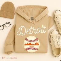 Distressed Tiger Mascot Gift Detroit Baseball Skyline Gift Hoodie thumb 4