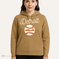 Distressed Tiger Mascot Gift Detroit Baseball Skyline Gift Hoodie thumb 5
