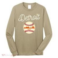 Distressed Tiger Mascot Gift Detroit Baseball Skyline Gift Long Sleeve Shirt thumb 0