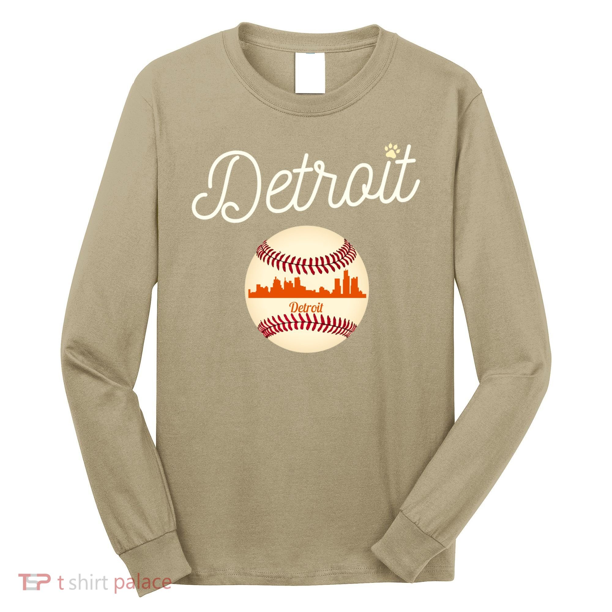 Distressed Tiger Mascot Gift Detroit Baseball Skyline Gift Long Sleeve Shirt