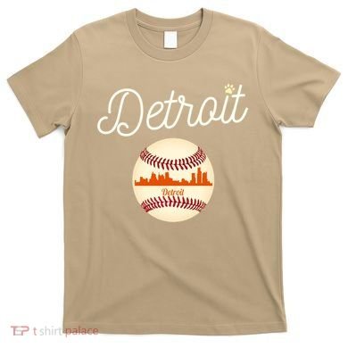 Distressed Tiger Mascot Gift Detroit Baseball Skyline Gift T-Shirt