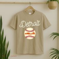 Distressed Tiger Mascot Gift Detroit Baseball Skyline Gift T-Shirt thumb 2