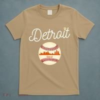 Distressed Tiger Mascot Gift Detroit Baseball Skyline Gift T-Shirt thumb 5