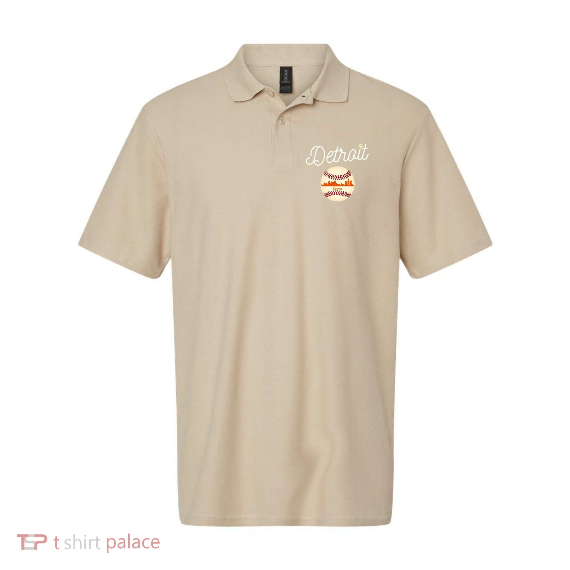 Distressed Tiger Mascot Gift Detroit Baseball Skyline Gift Polo