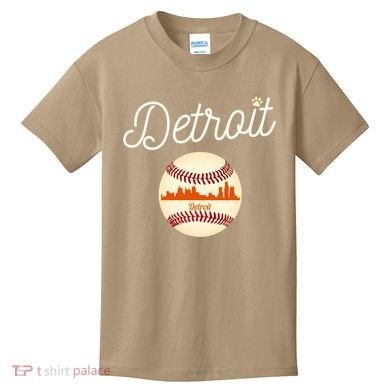 Distressed Tiger Mascot Gift Detroit Baseball Skyline Gift Kids T-Shirt