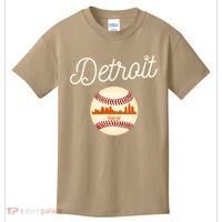 Distressed Tiger Mascot Gift Detroit Baseball Skyline Gift Kids T-Shirt thumb 0