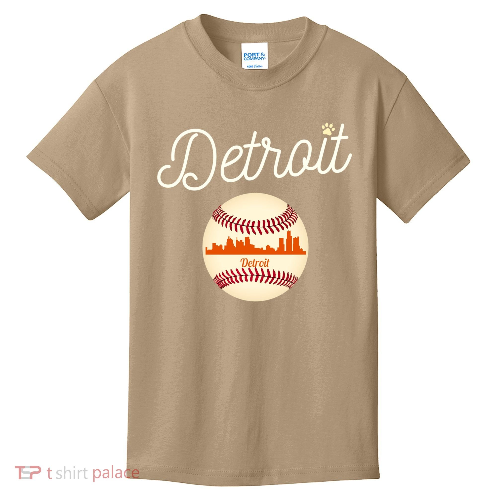 Distressed Tiger Mascot Gift Detroit Baseball Skyline Gift Kids T-Shirt