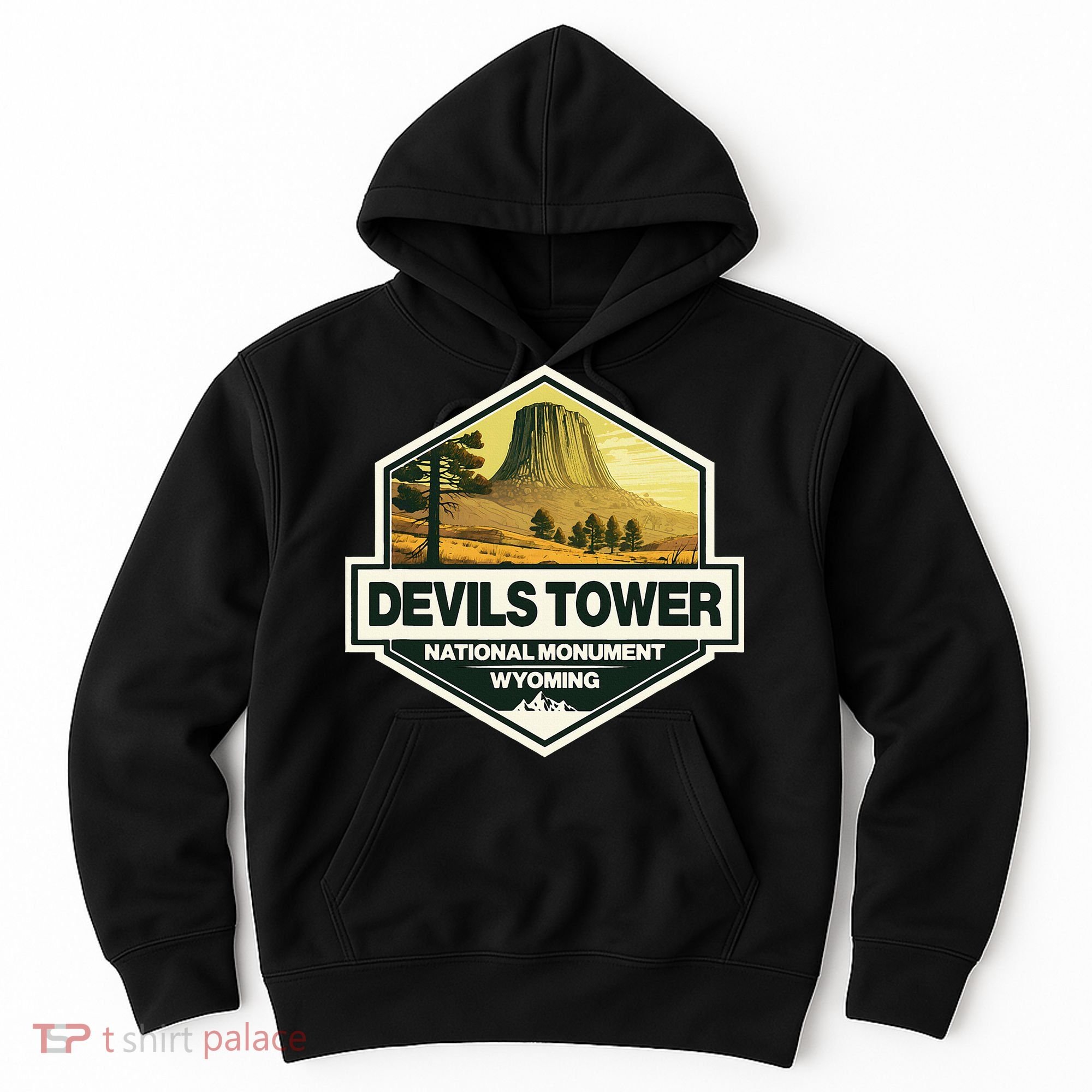 Devils Tower National Monument Wyoming Travel Art Badge Hoodie