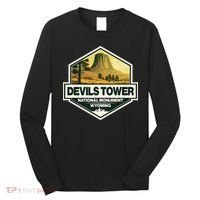 Devils Tower National Monument Wyoming Travel Art Badge Long Sleeve Shirt thumb 0