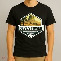 Devils Tower National Monument Wyoming Travel Art Badge T-Shirt thumb 3
