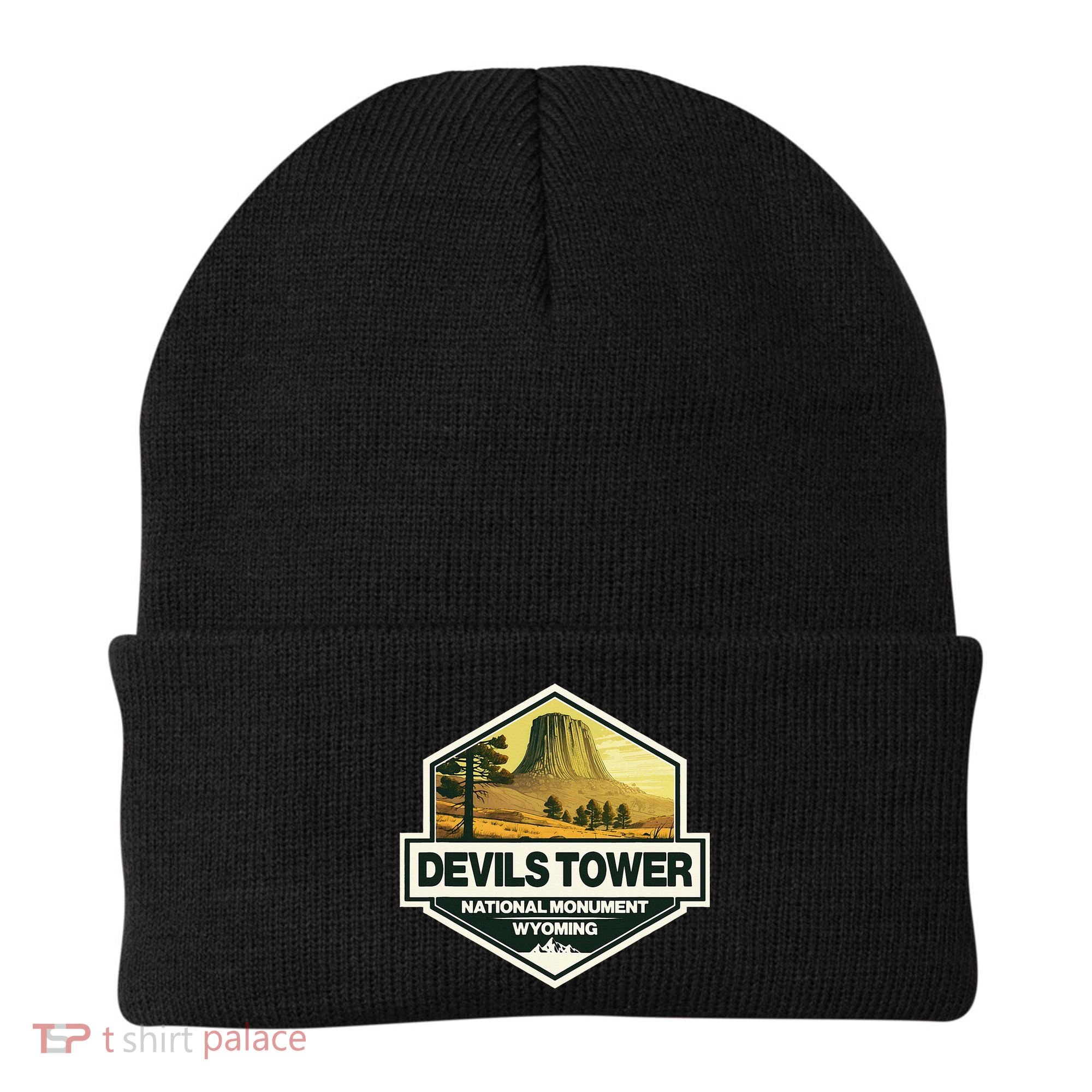 Devils Tower National Monument Wyoming Travel Art Badge Beanie
