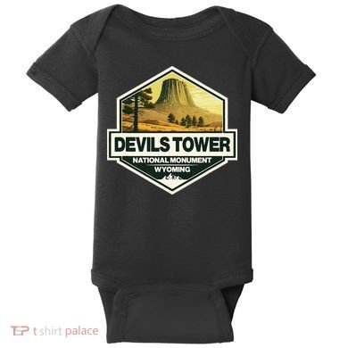 Devils Tower National Monument Wyoming Travel Art Badge Baby Bodysuit