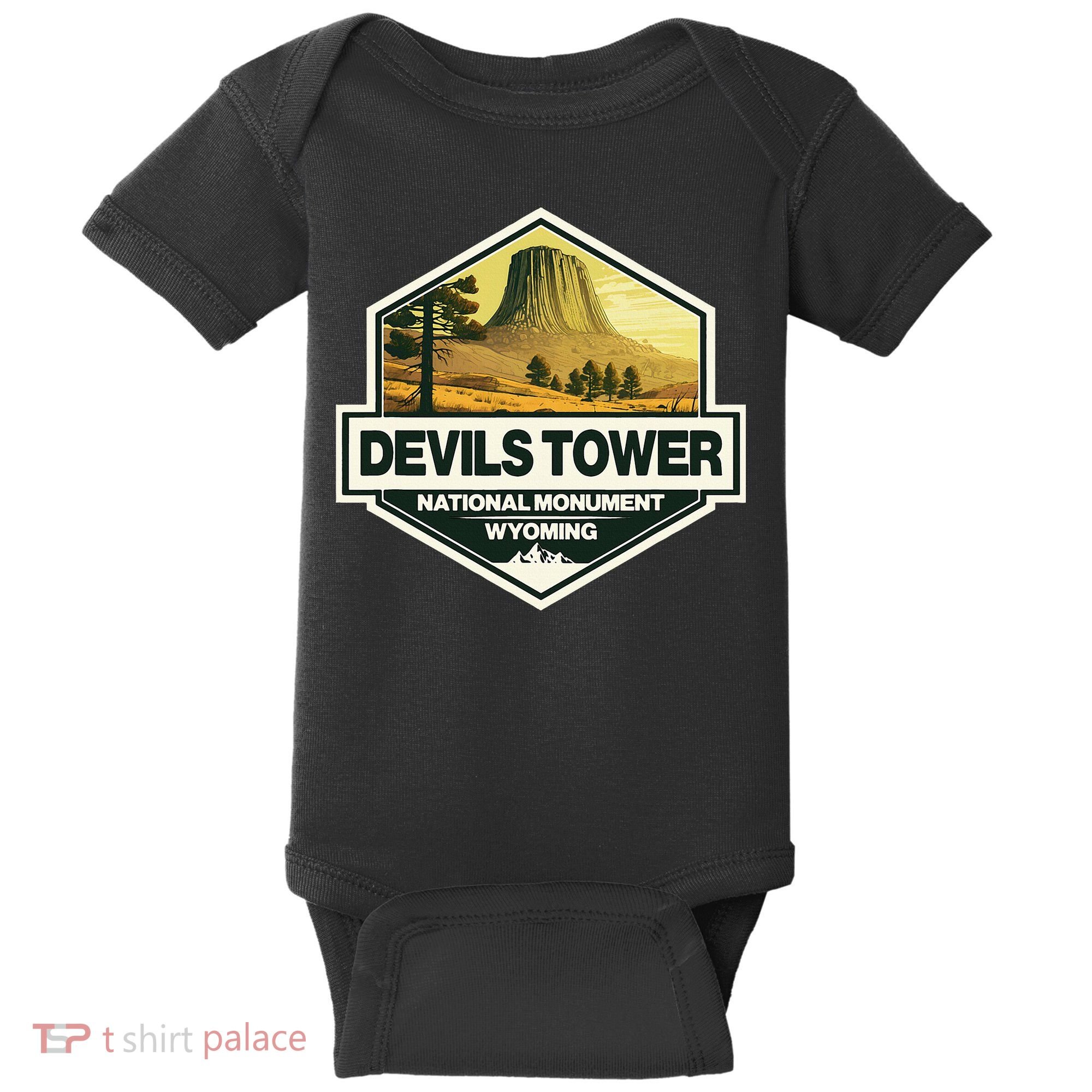 Devils Tower National Monument Wyoming Travel Art Badge Baby Bodysuit