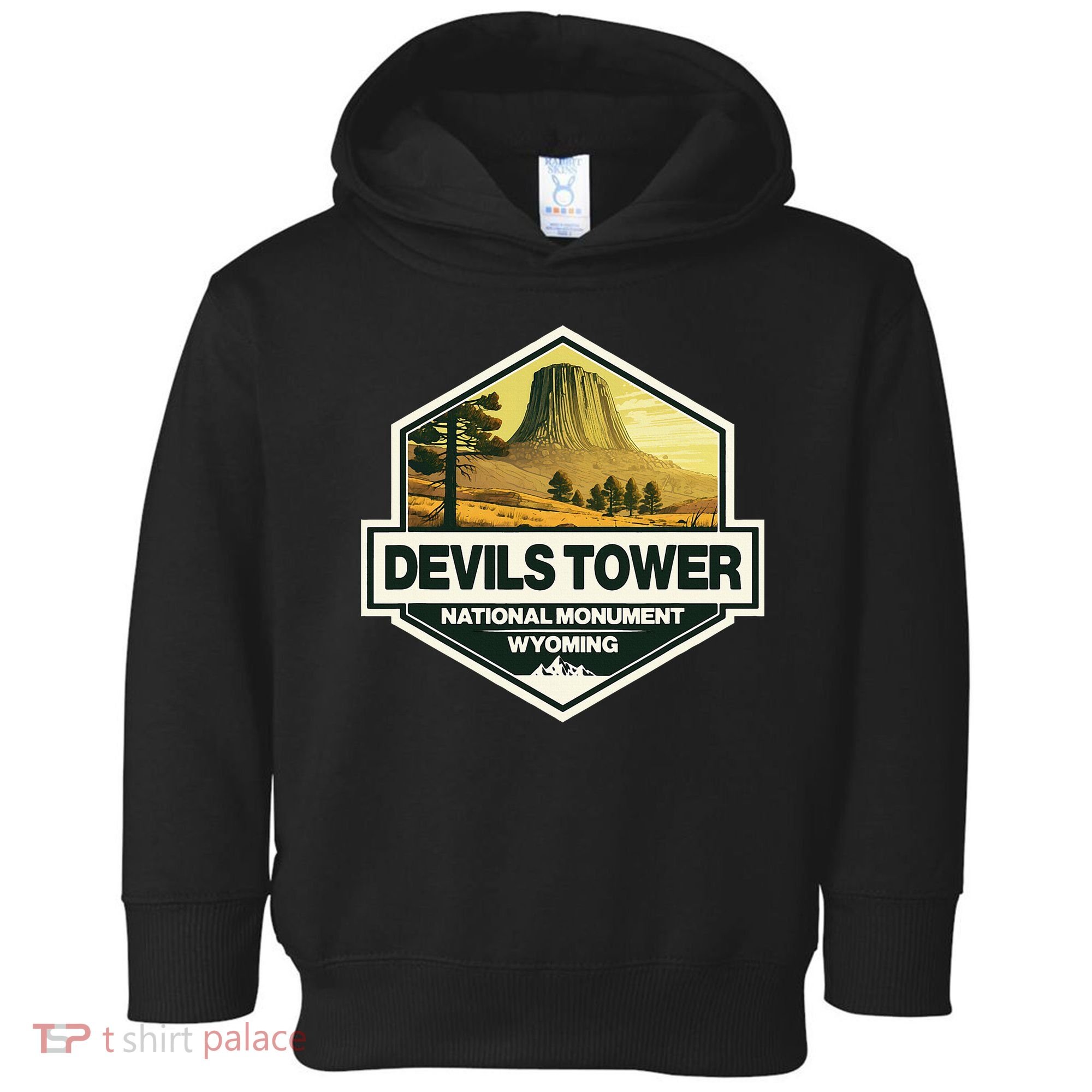 Devils Tower National Monument Wyoming Travel Art Badge Toddler Hoodie