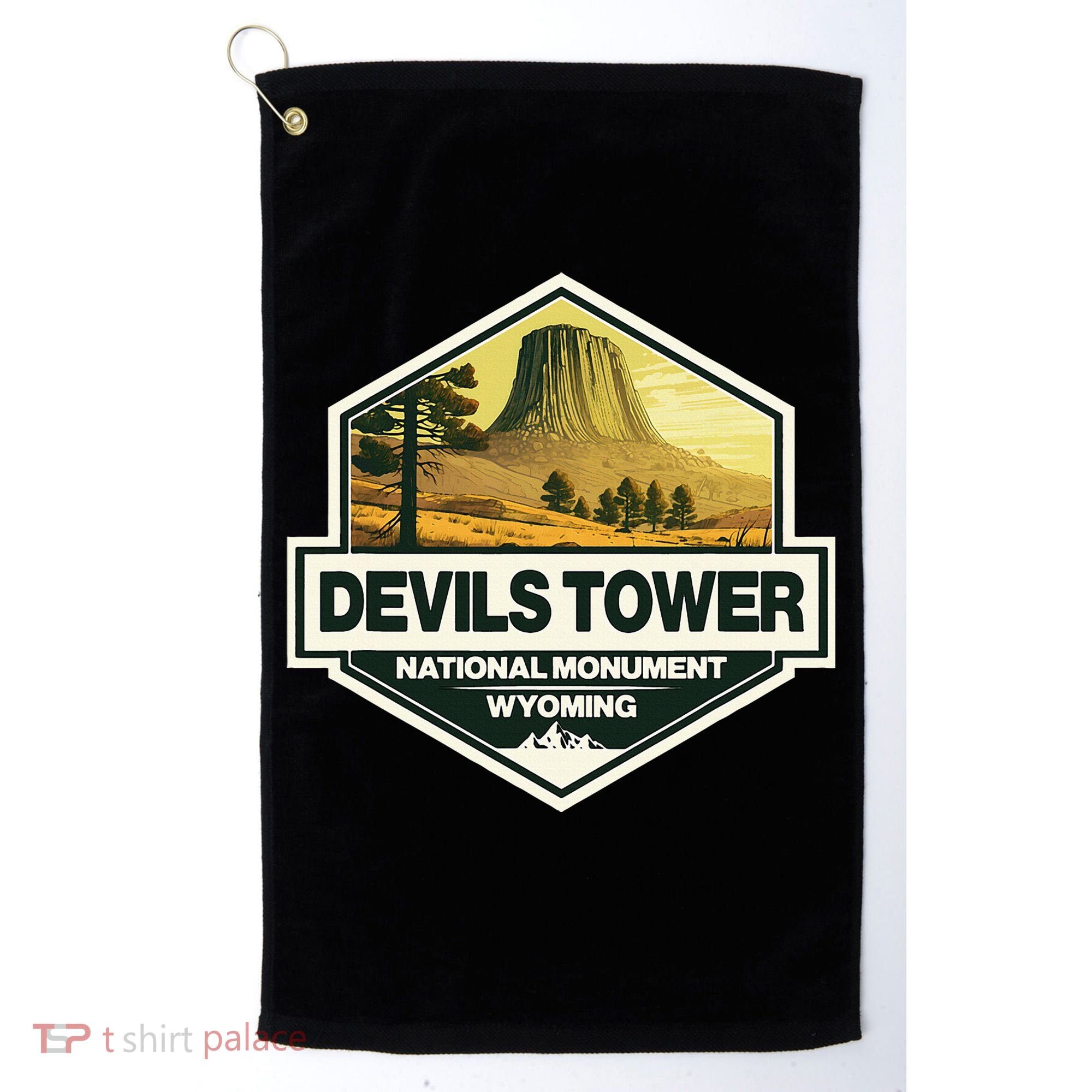Devils Tower National Monument Wyoming Travel Art Badge Golf Towel