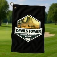 Devils Tower National Monument Wyoming Travel Art Badge Golf Towel thumb 1