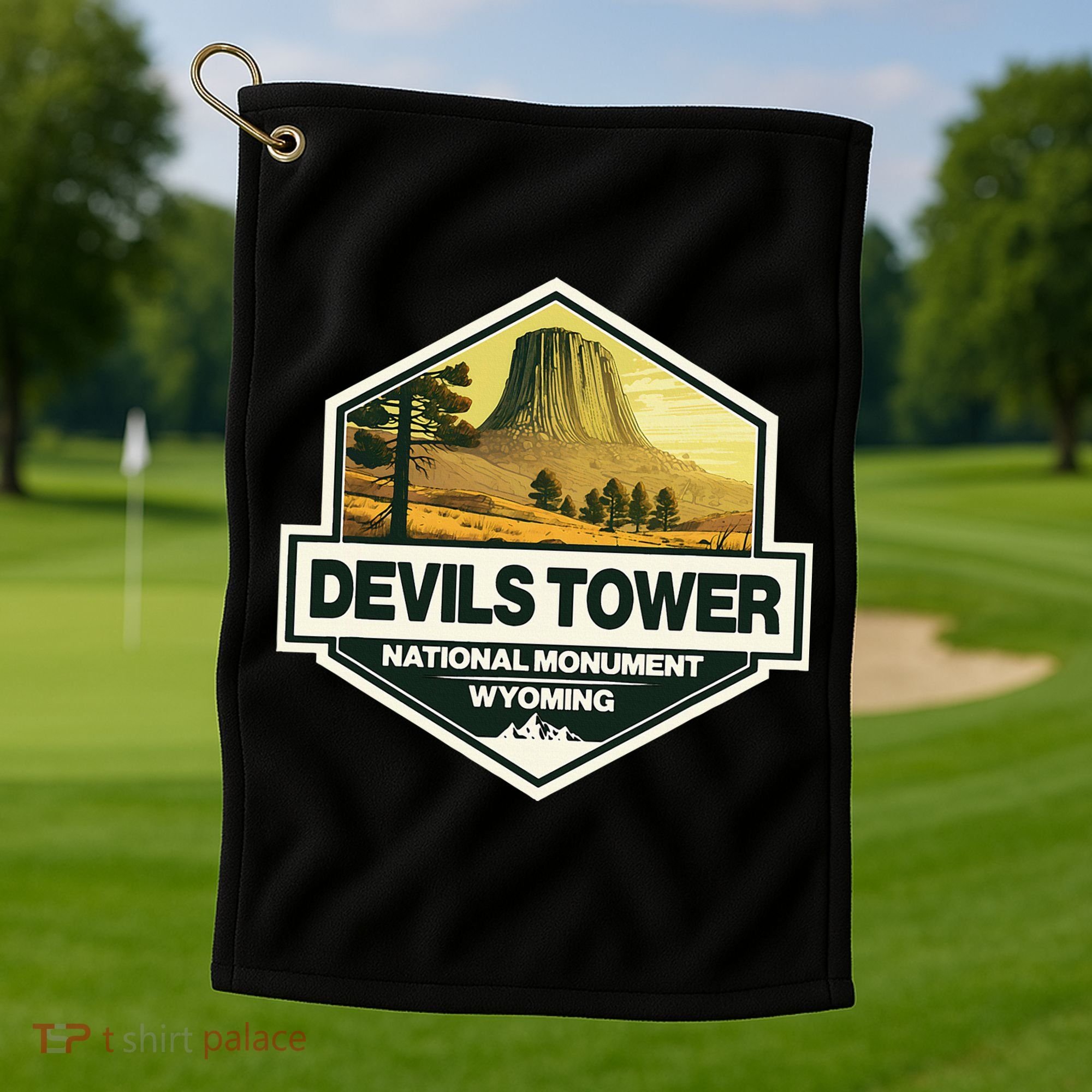 Devils Tower National Monument Wyoming Travel Art Badge Golf Towel