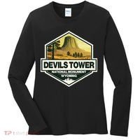 Devils Tower National Monument Wyoming Travel Art Badge Women's Long Sleeve Shirt thumb 0
