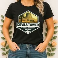 Devils Tower National Monument Wyoming Travel Art Badge Women's T-Shirt thumb 2