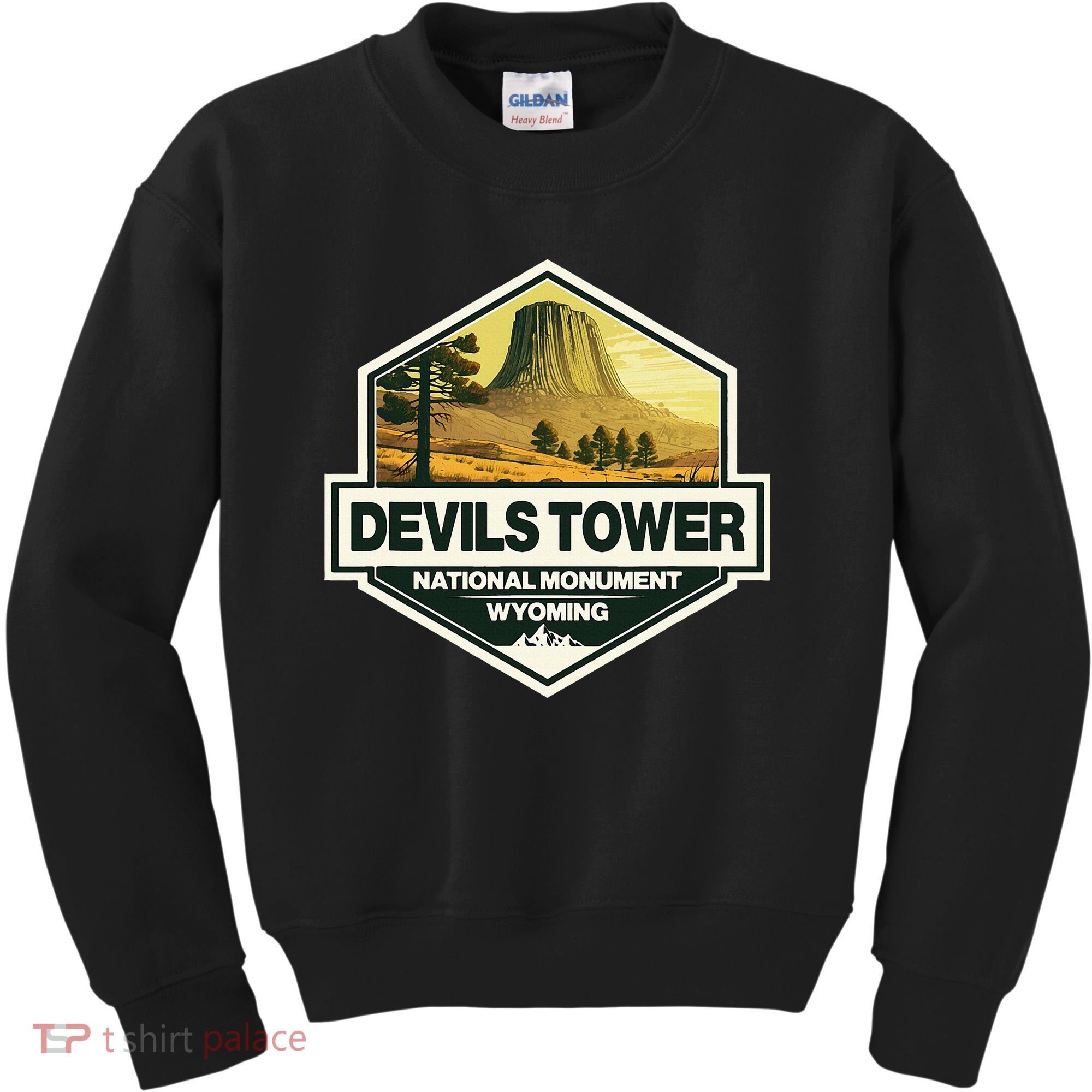 Devils Tower National Monument Wyoming Travel Art Badge Kids Sweatshirt