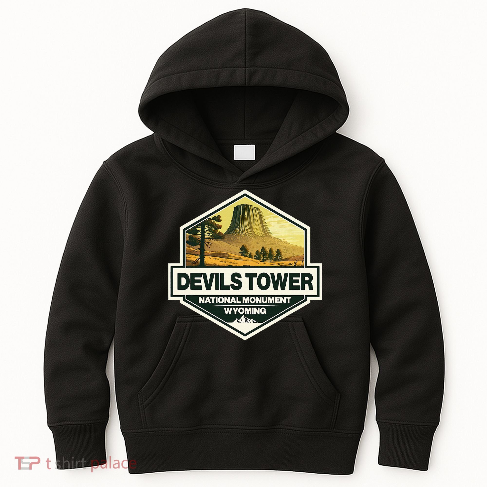 Devils Tower National Monument Wyoming Travel Art Badge Kids Hoodie