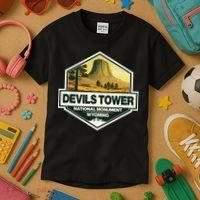 Devils Tower National Monument Wyoming Travel Art Badge Kids T-Shirt thumb 3