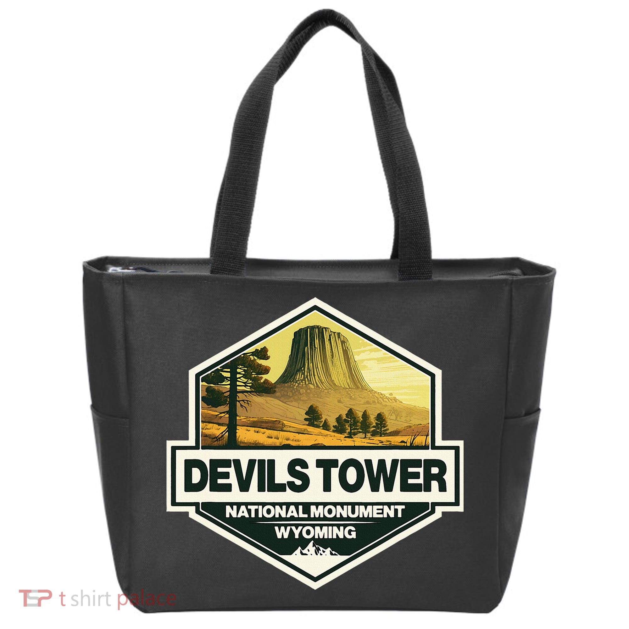 Devils Tower National Monument Wyoming Travel Art Badge Tote Bag