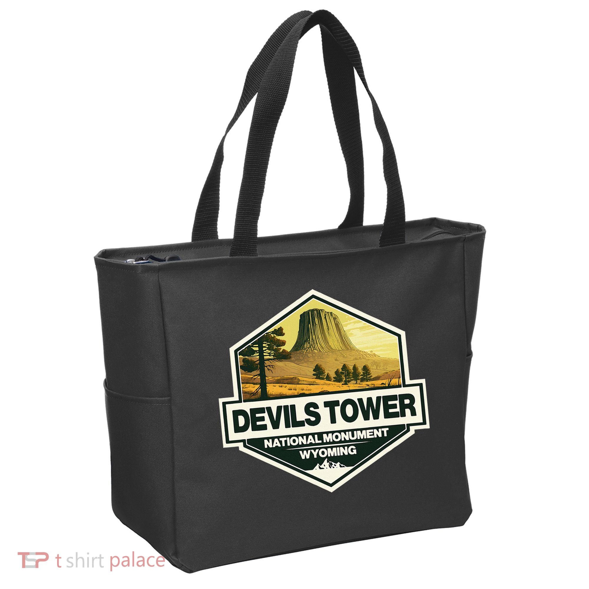 Devils Tower National Monument Wyoming Travel Art Badge Tote Bag