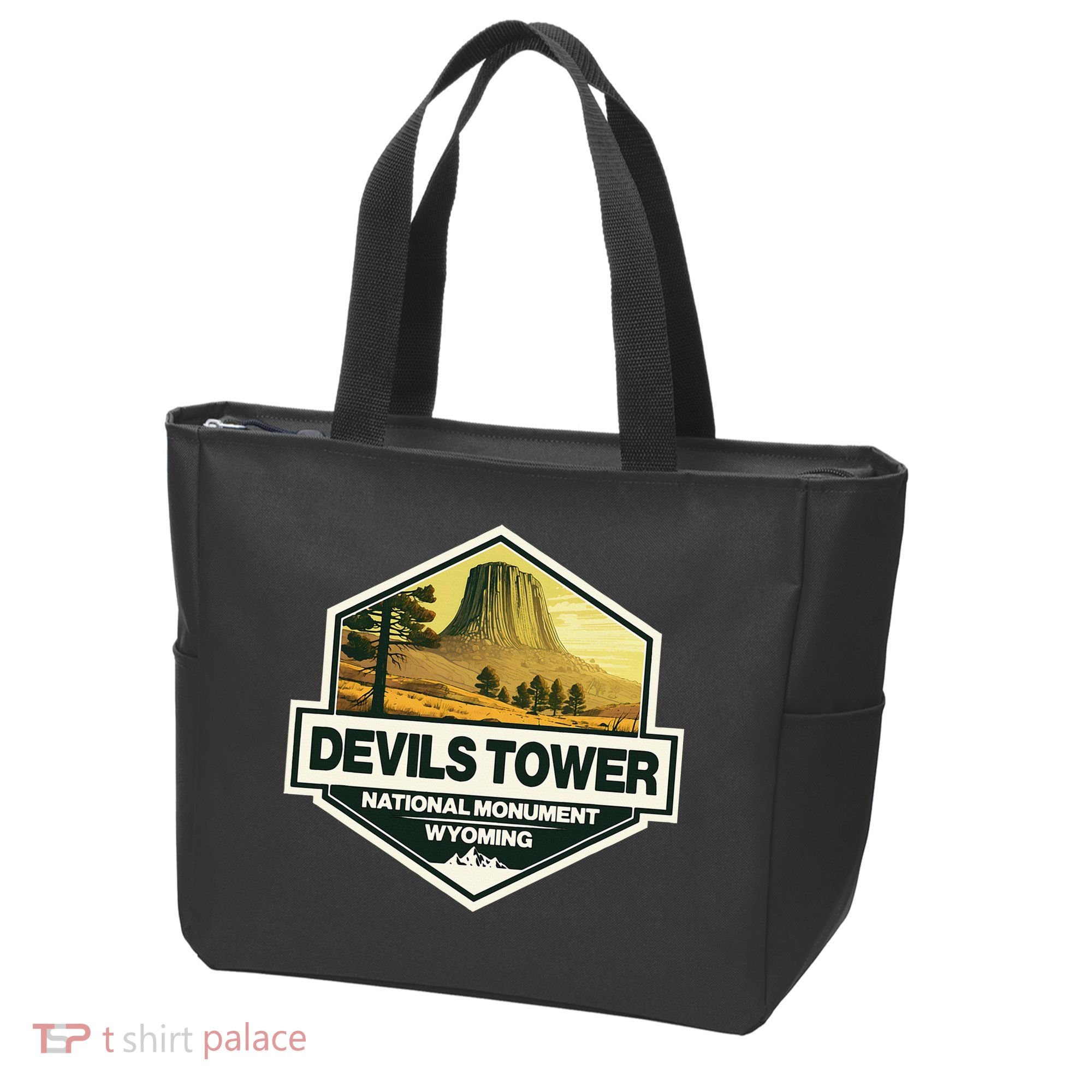 Devils Tower National Monument Wyoming Travel Art Badge Tote Bag