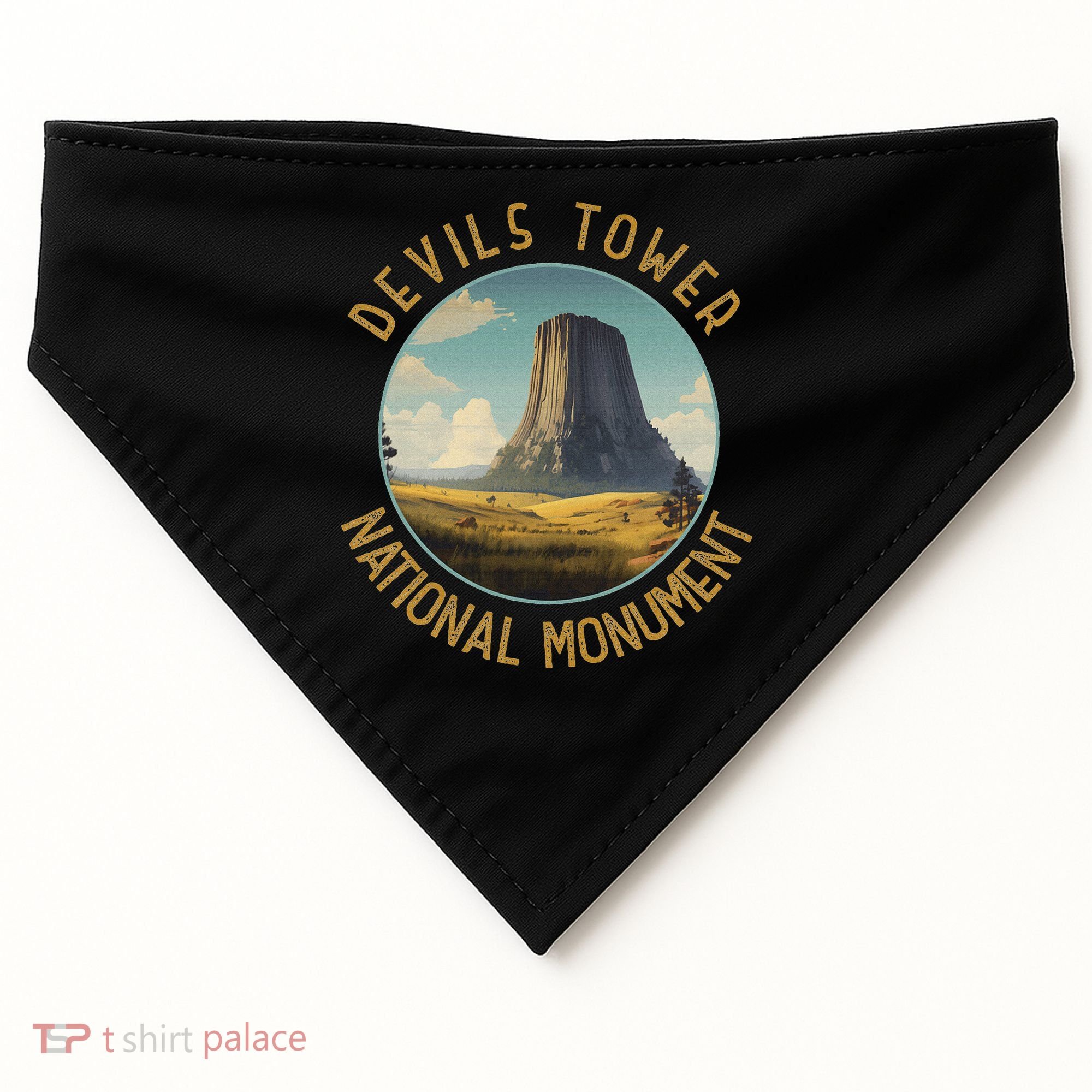 Devils Tower National Monument Distressed Circle USA-Made Doggie Bandana