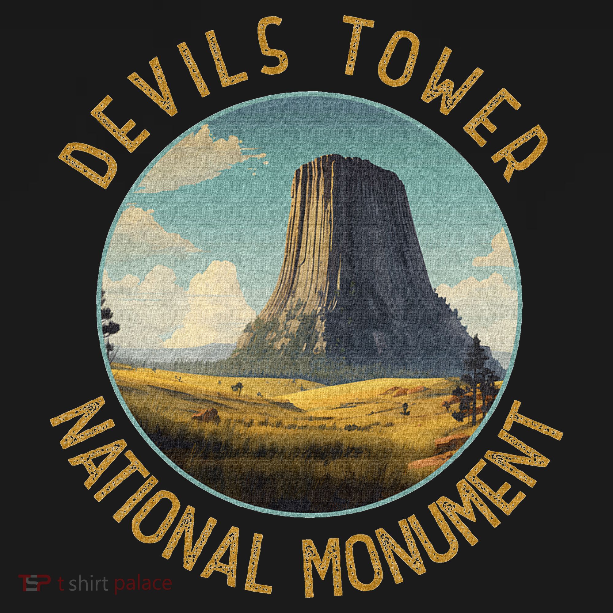 Devils Tower National Monument Distressed Circle USA-Made Doggie Bandana
