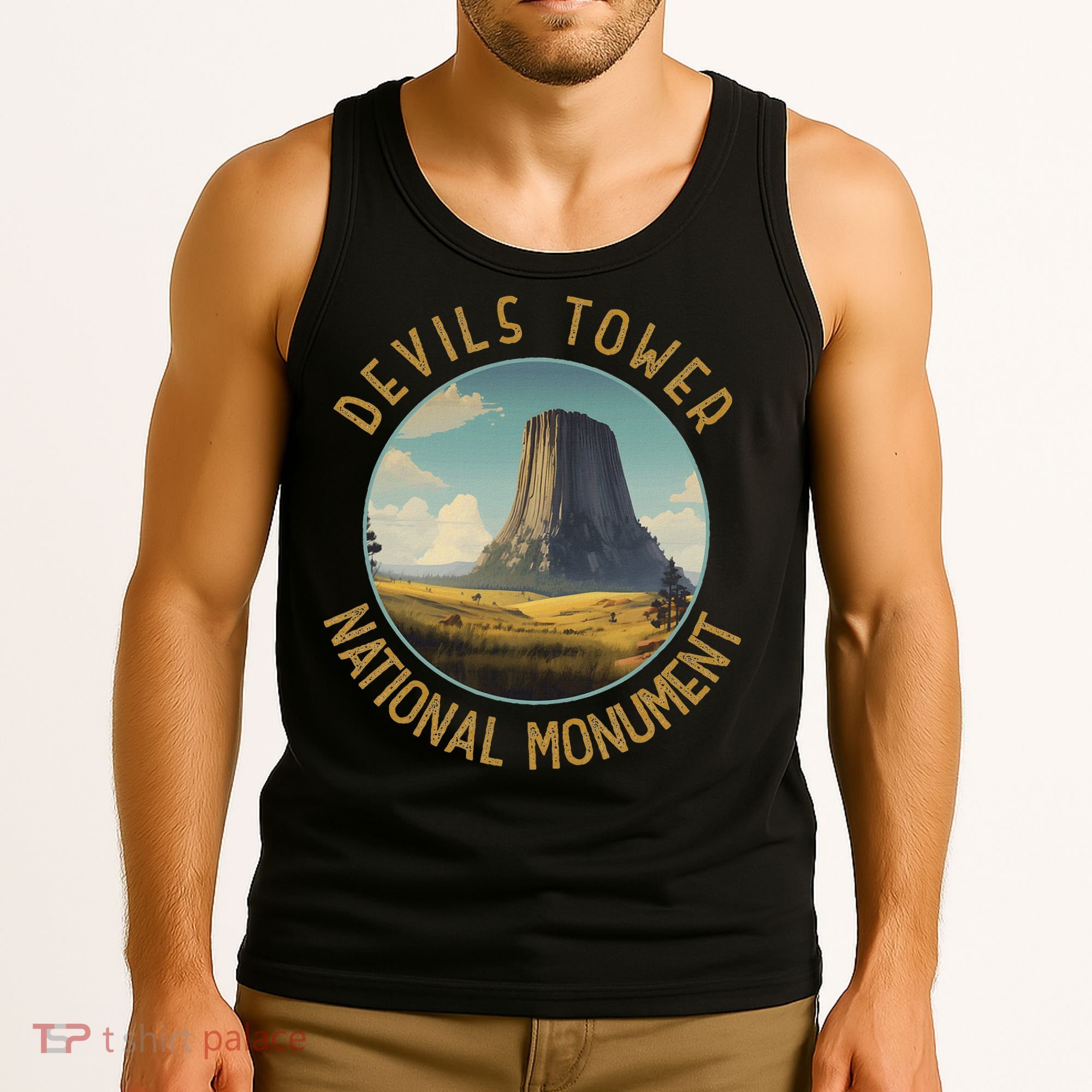 Devils Tower National Monument Distressed Circle Tank Top