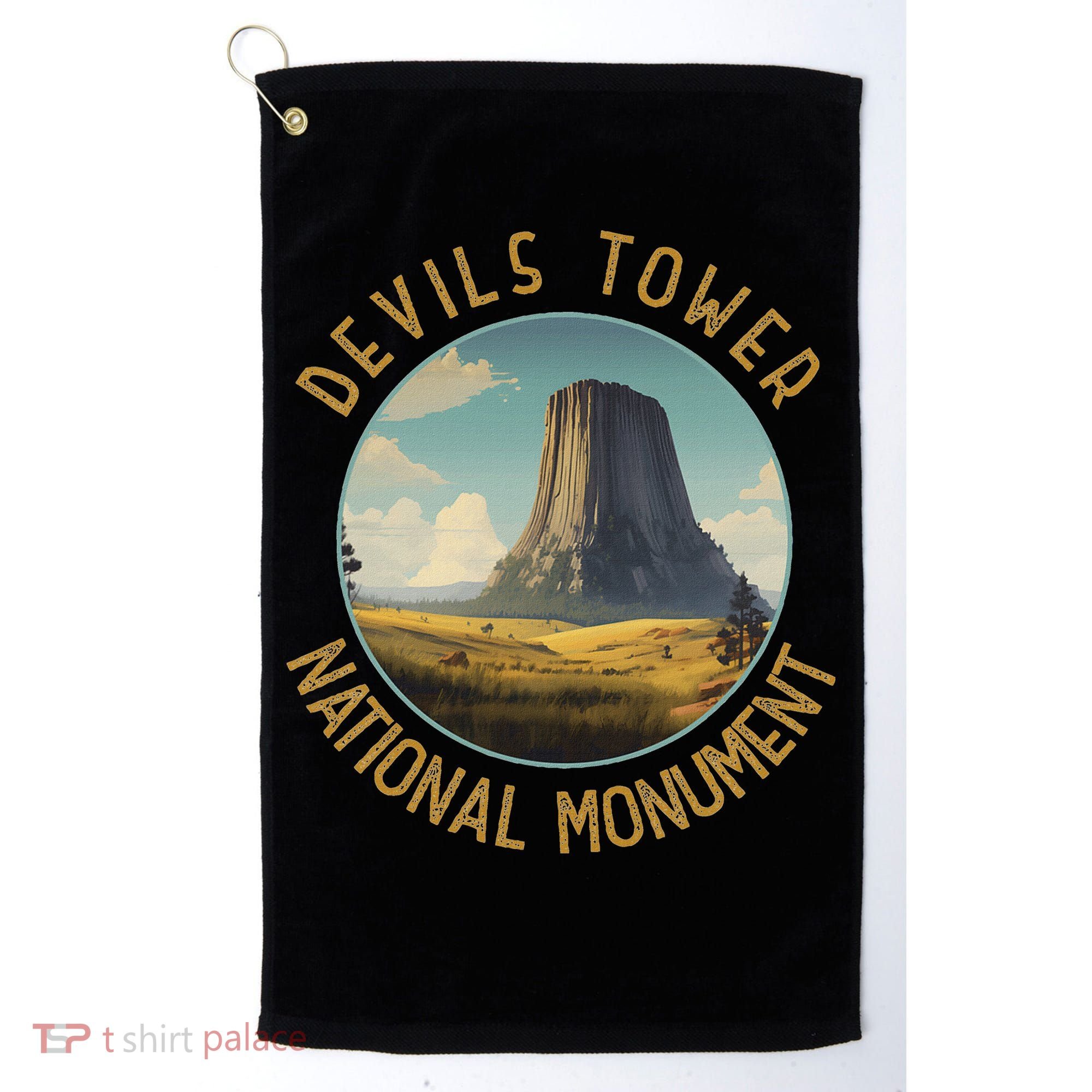 Devils Tower National Monument Distressed Circle Golf Towel