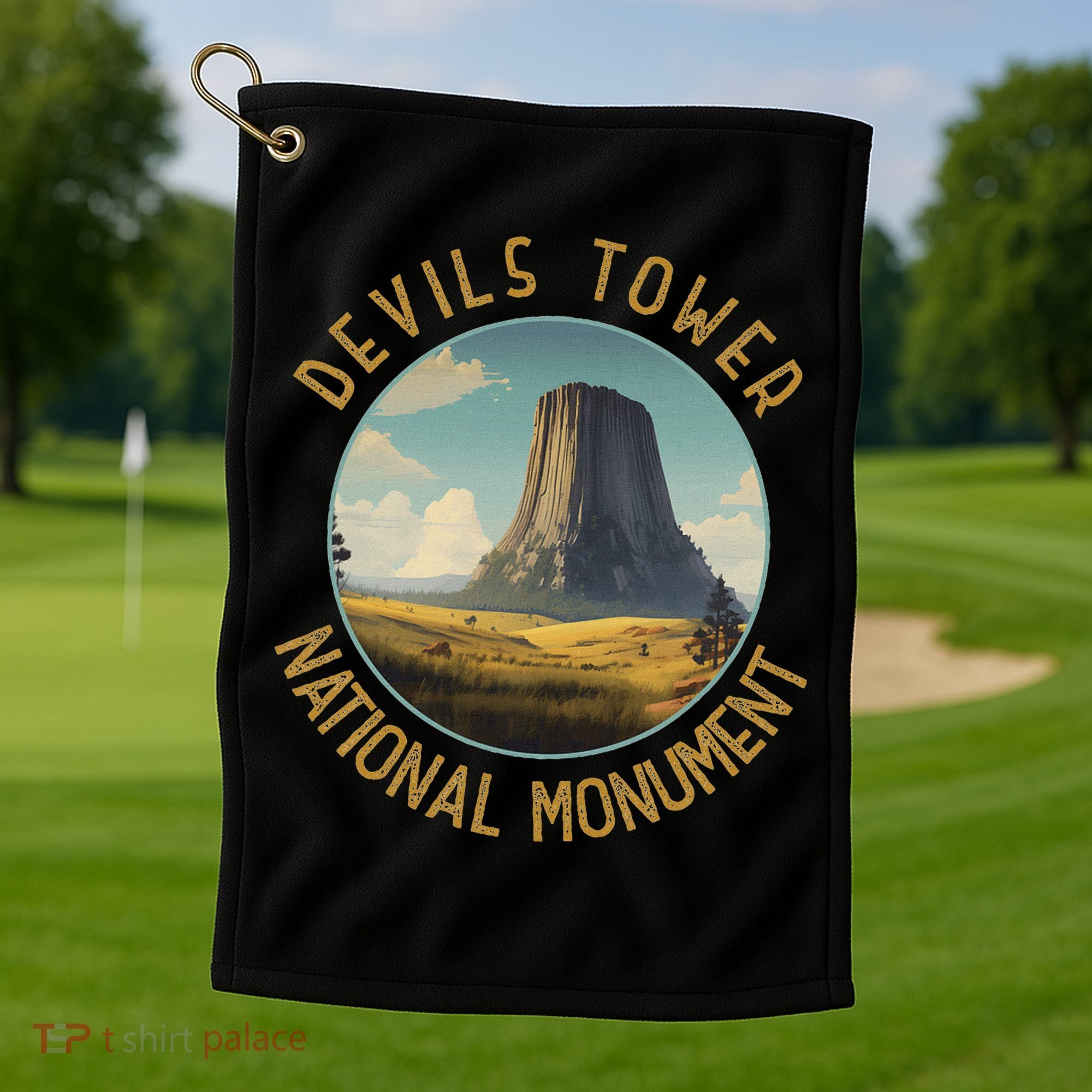 Devils Tower National Monument Distressed Circle Golf Towel