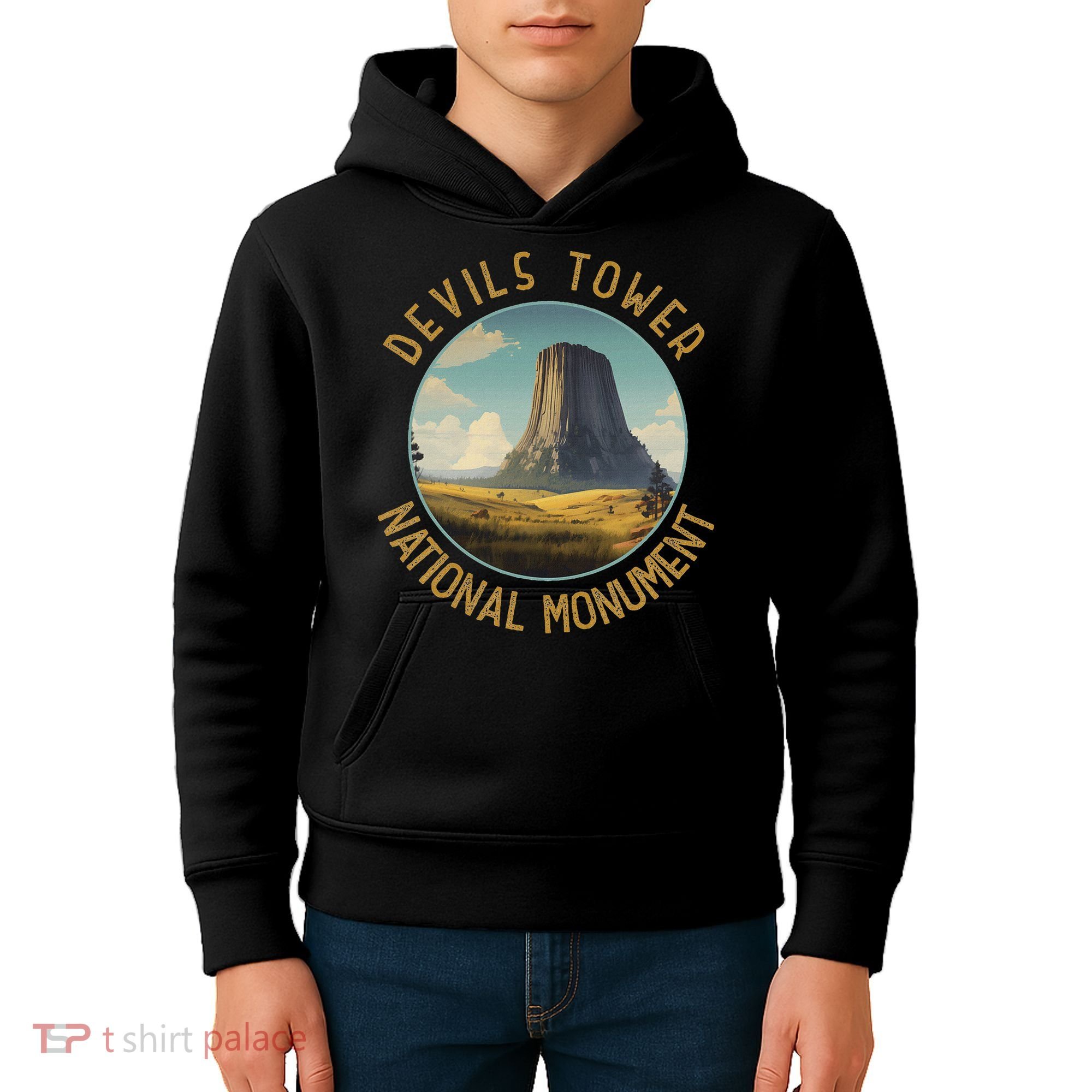 Devils Tower National Monument Distressed Circle Kids Hoodie