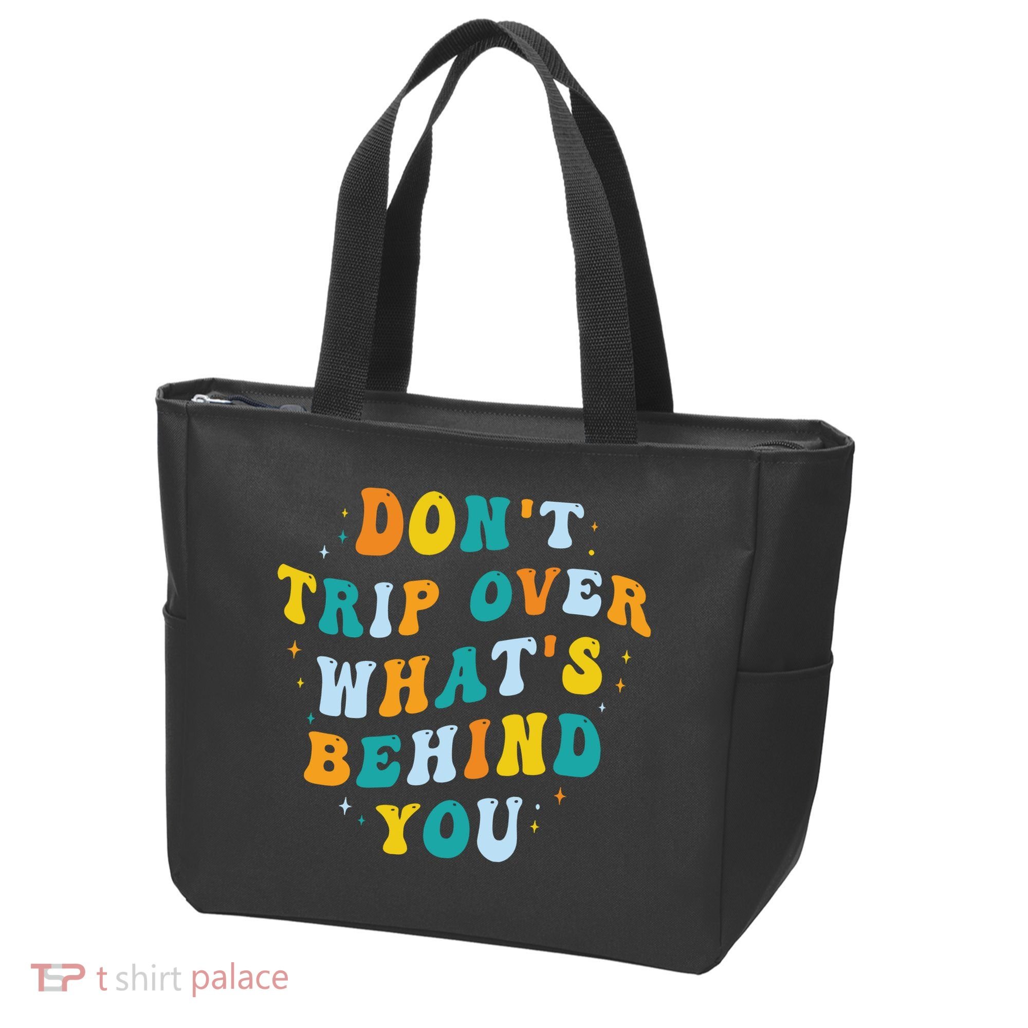 Don't Trip Over What's Behind You Psychedelic Trippy Retro Tote Bag